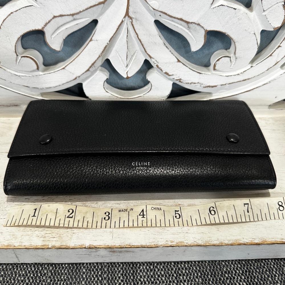 Celine Black Leather Flap Long Wallet Yellow Interior w COA - Picture 2 of 6